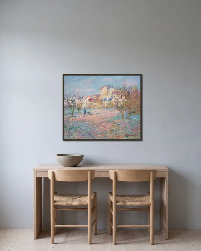 Köksträdgården på vintern av Gustave Loiseau inramad på en vägg