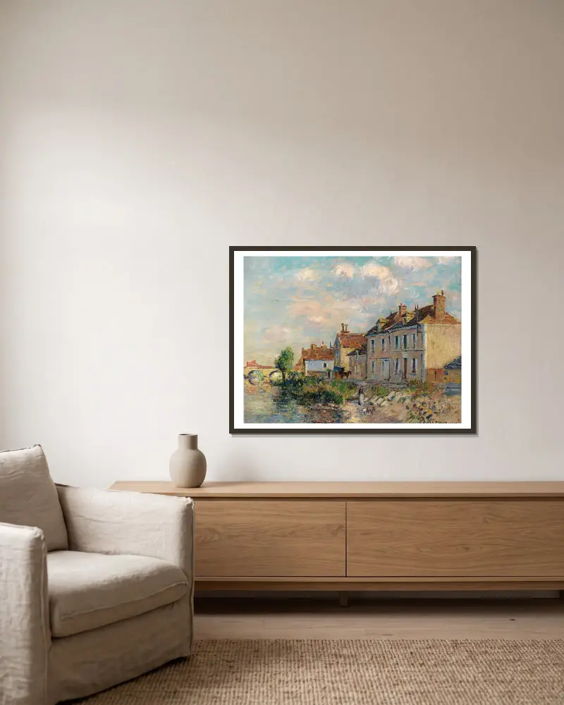Der Quai Saint-Martin, Auxerre von Gustave Loiseau gerahmt an einer Wand