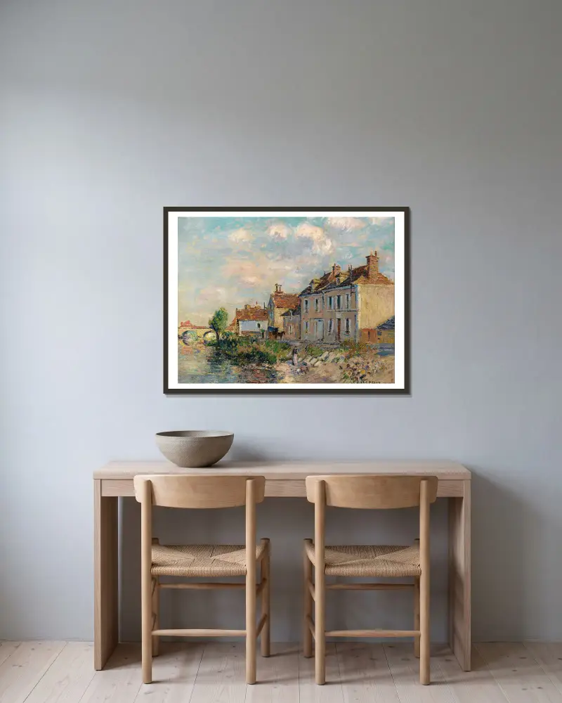 Der Quai Saint-Martin, Auxerre von Gustave Loiseau gerahmt an einer Wand