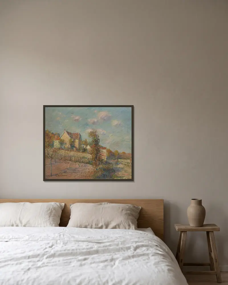 Byn av Gustave Loiseau inramad på en vägg