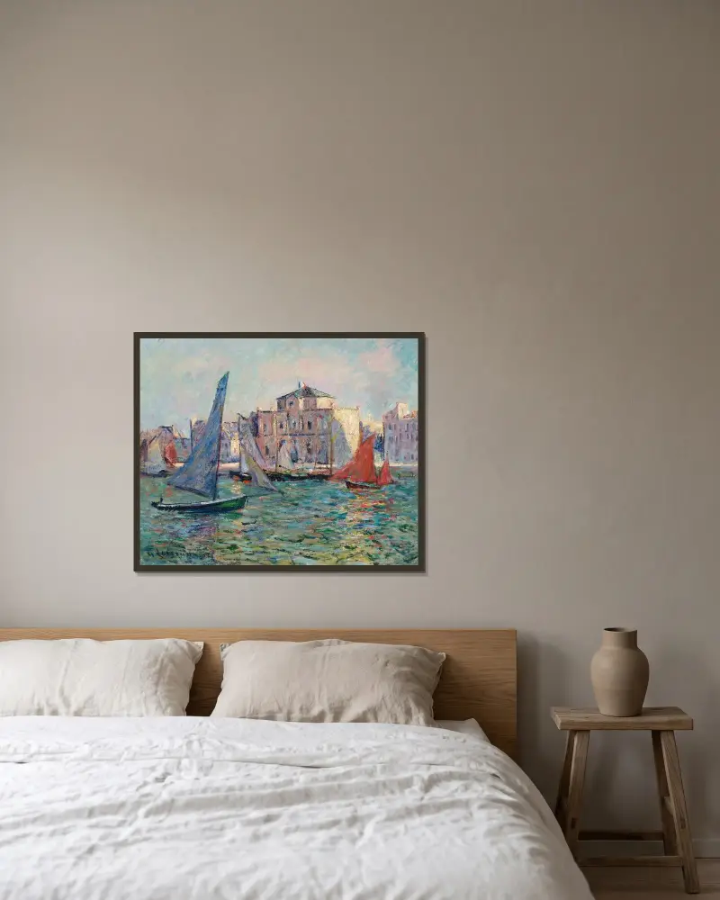 Les Martigues av Gustave Loiseau inramad på en vägg