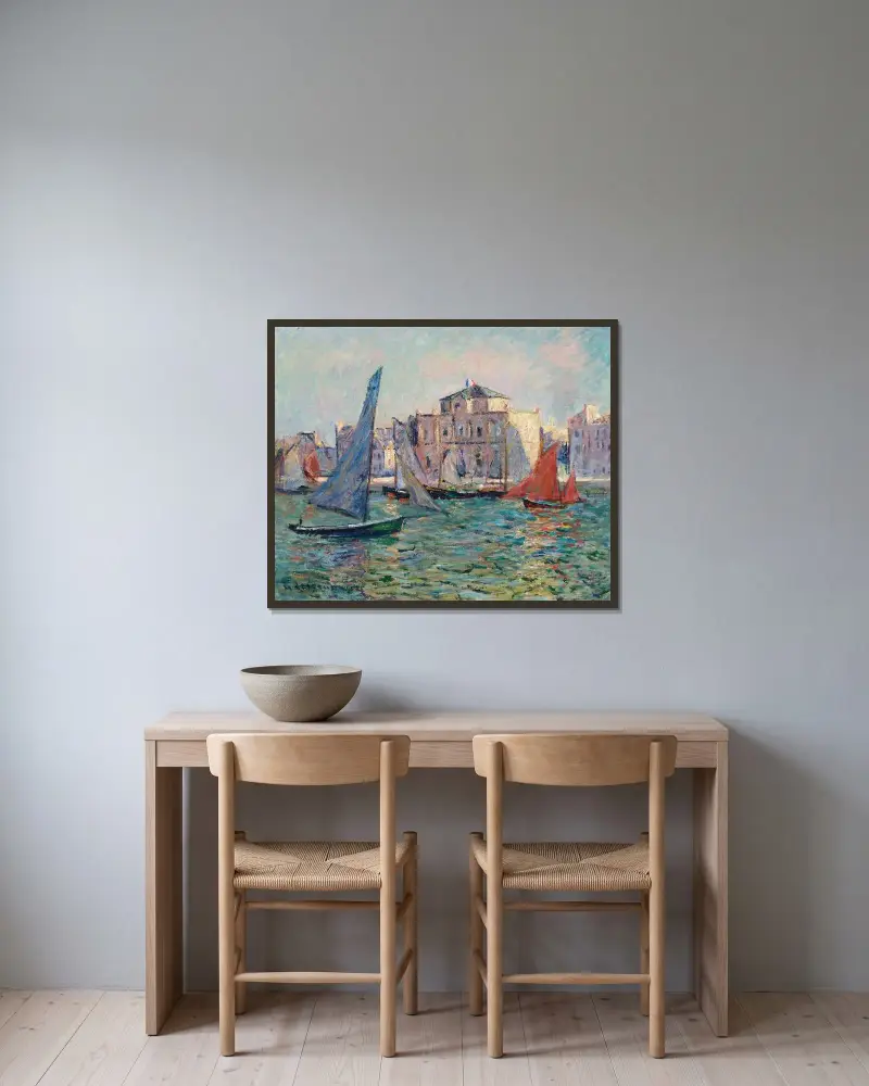 Les Martigues av Gustave Loiseau inramad på en vägg