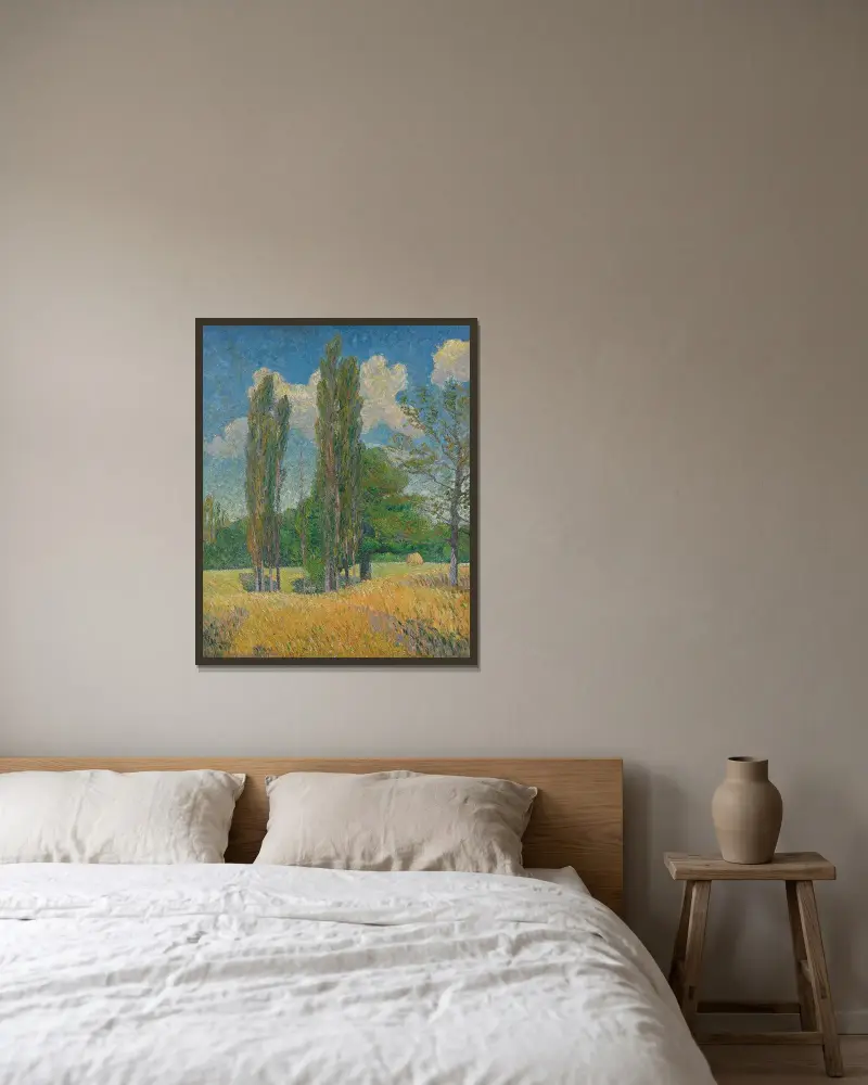 Popplarna av Gustave Loiseau inramad på en vägg