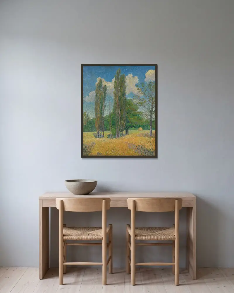 Popplarna av Gustave Loiseau inramad på en vägg