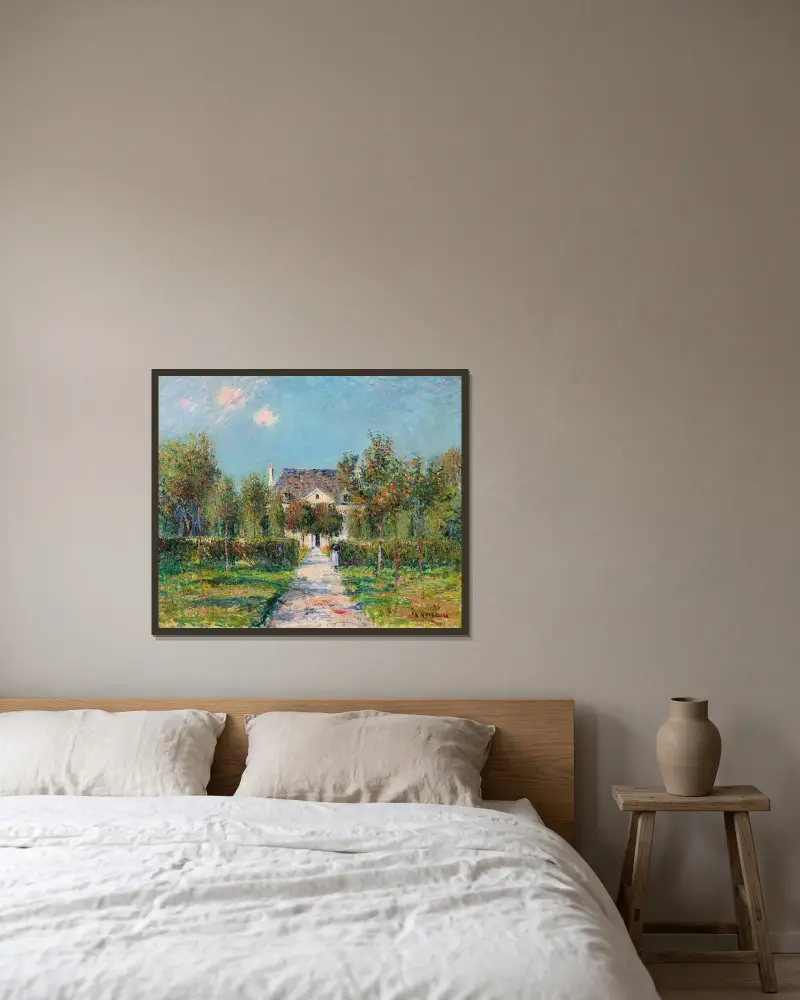 Hotel pani Ernestine w Saint-Jouin (Finistère) lub Sad pani Ernestine w Saint-Jouin, Gustave Loiseau w ramie na ścianie