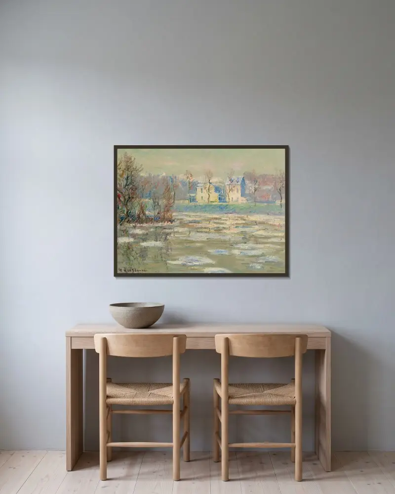 Fågeln i vinter av Gustave Loiseau inramad på en vägg