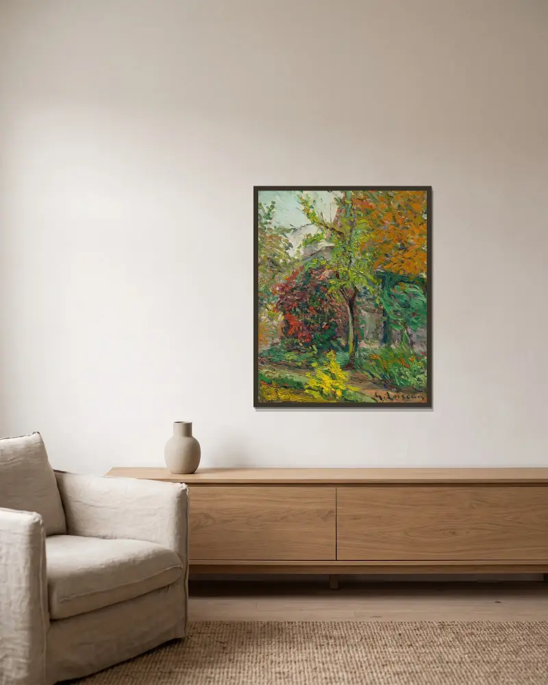 Hus på landet av Gustave Loiseau inramad på en vägg