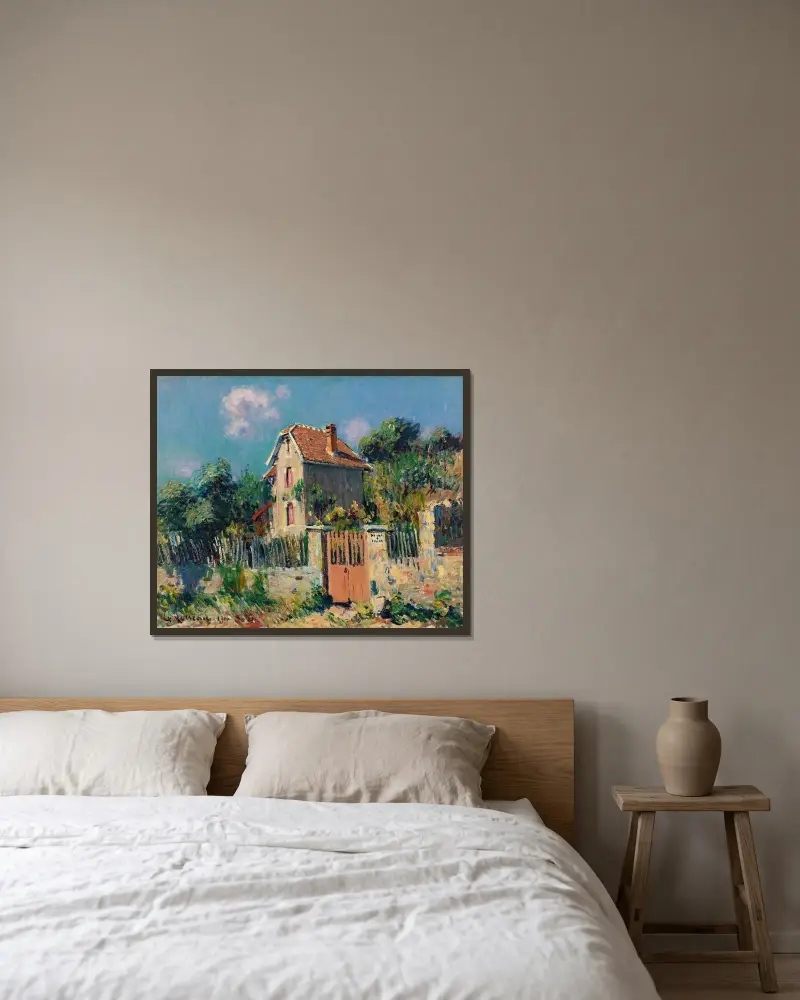 Huset vid rosa grinden, omgivningarna kring Pontoise av Gustave Loiseau inramad på en vägg