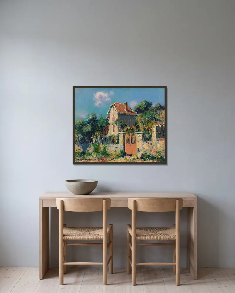 Huset vid rosa grinden, omgivningarna kring Pontoise av Gustave Loiseau inramad på en vägg
