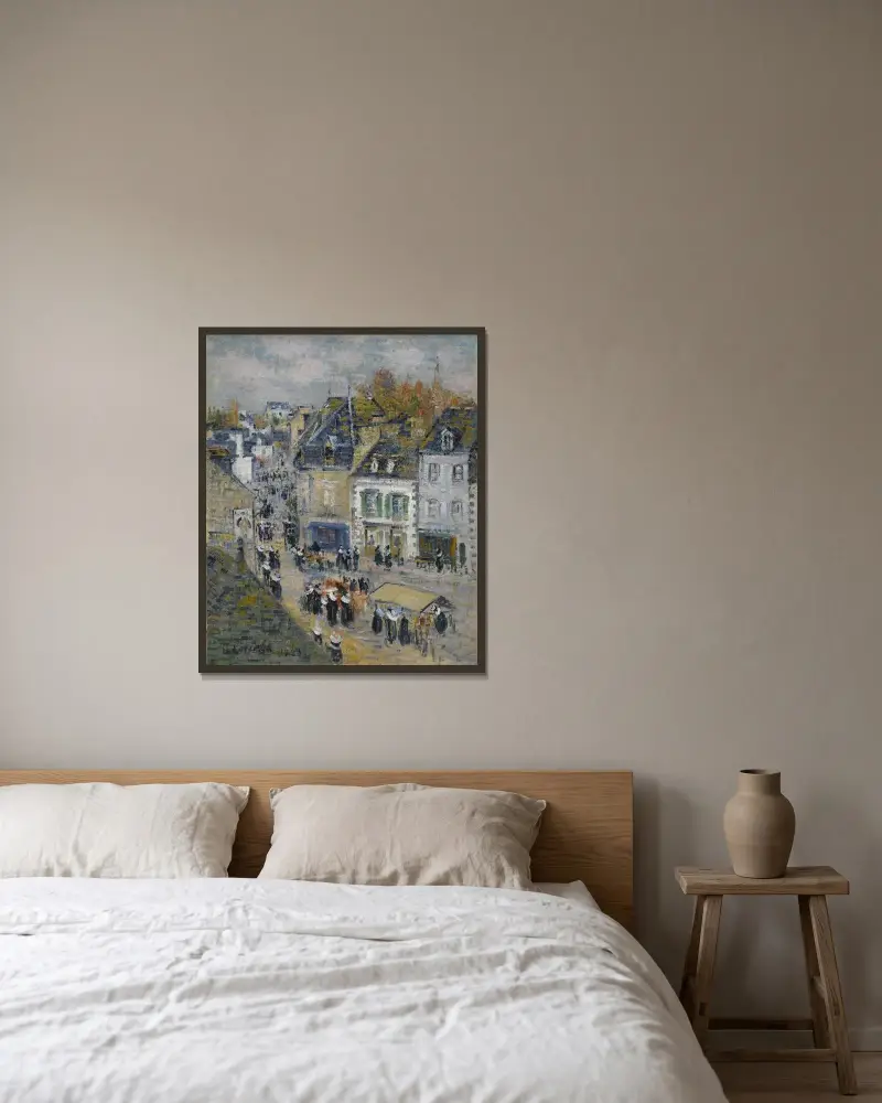 Marknad i Pont-Aven av Gustave Loiseau inramad på en vägg