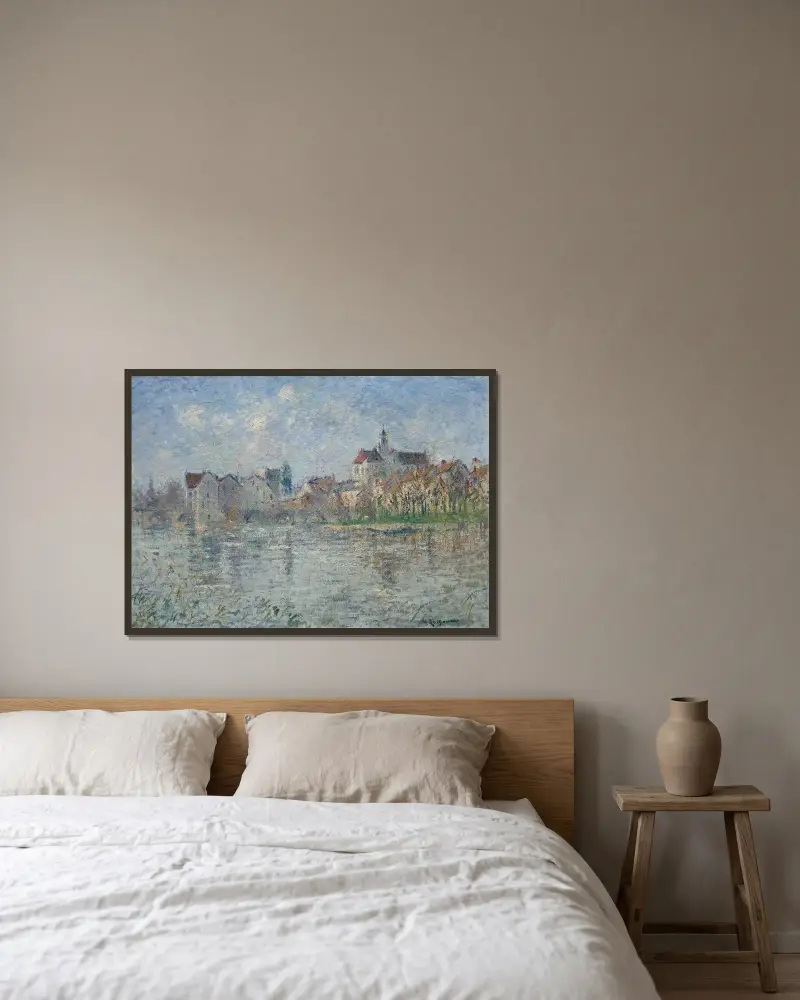 Moret-sur-Loing av Gustave Loiseau inramad på en vägg