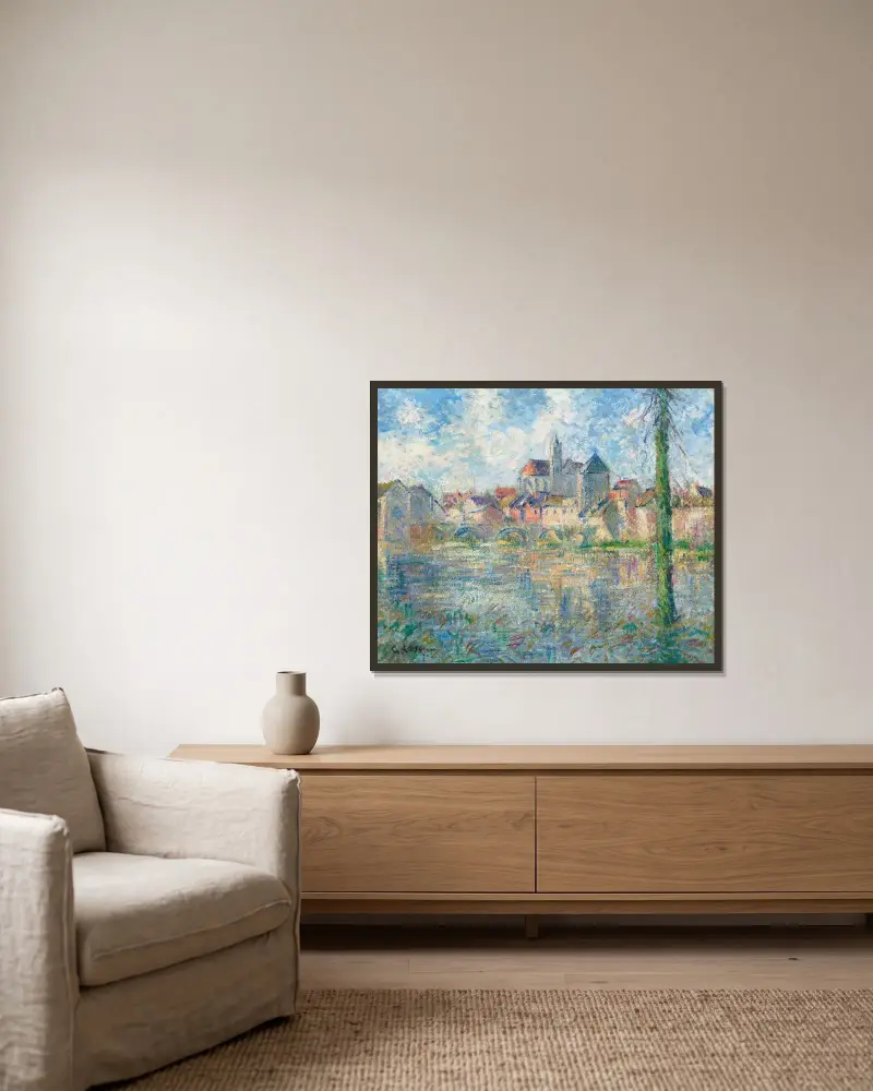 Moret-sur-Loing av Gustave Loiseau inramad på en vägg