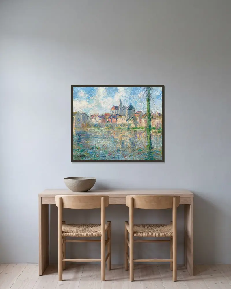 Moret-sur-Loing av Gustave Loiseau inramad på en vägg