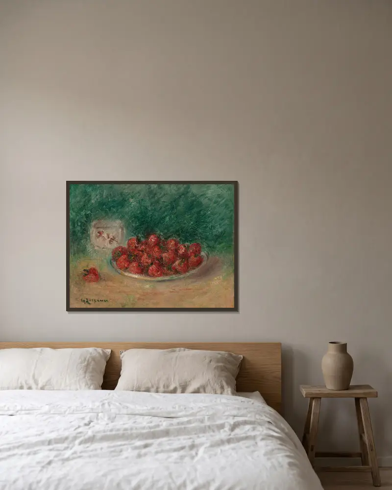 Nature morte aux fraises av Gustave Loiseau inramad på en vägg