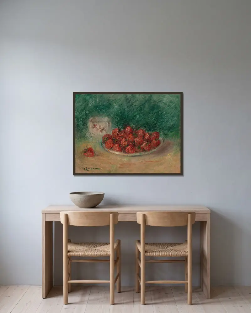 Nature morte aux fraises av Gustave Loiseau inramad på en vägg