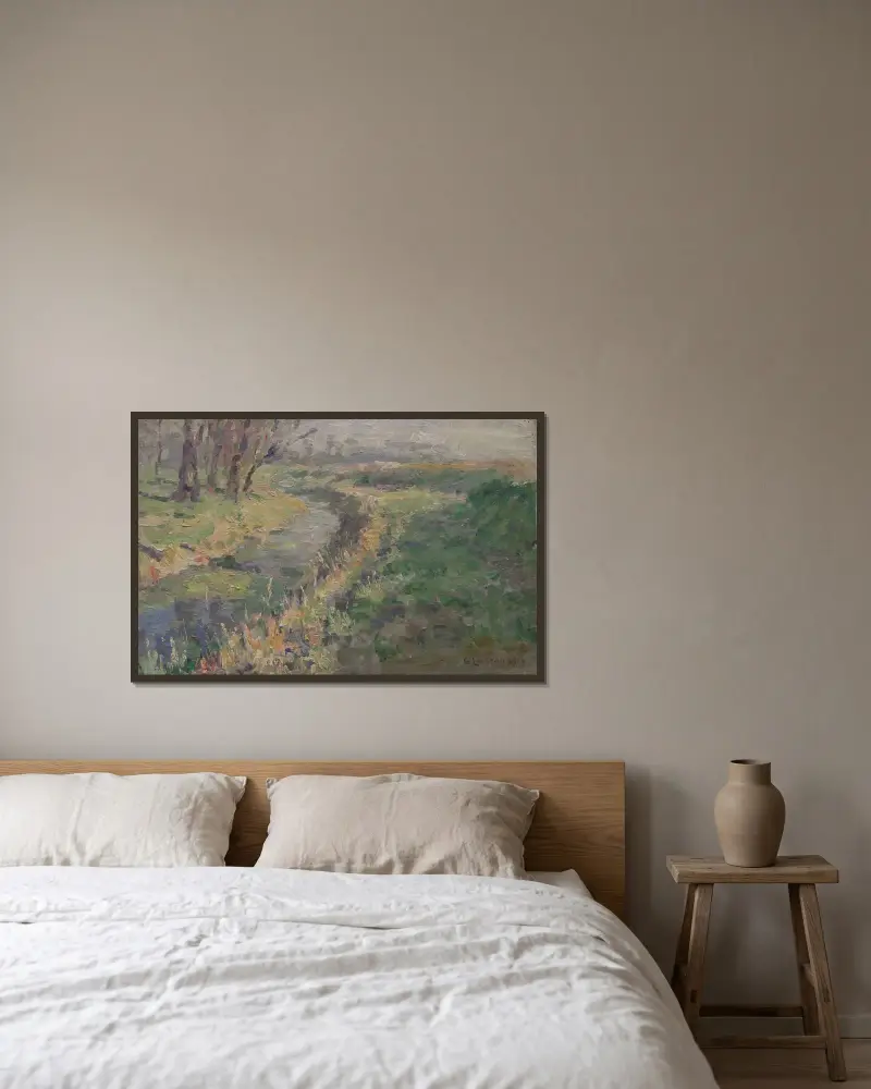Landskap med bäck på landsbygden av Gustave Loiseau inramad på en vägg