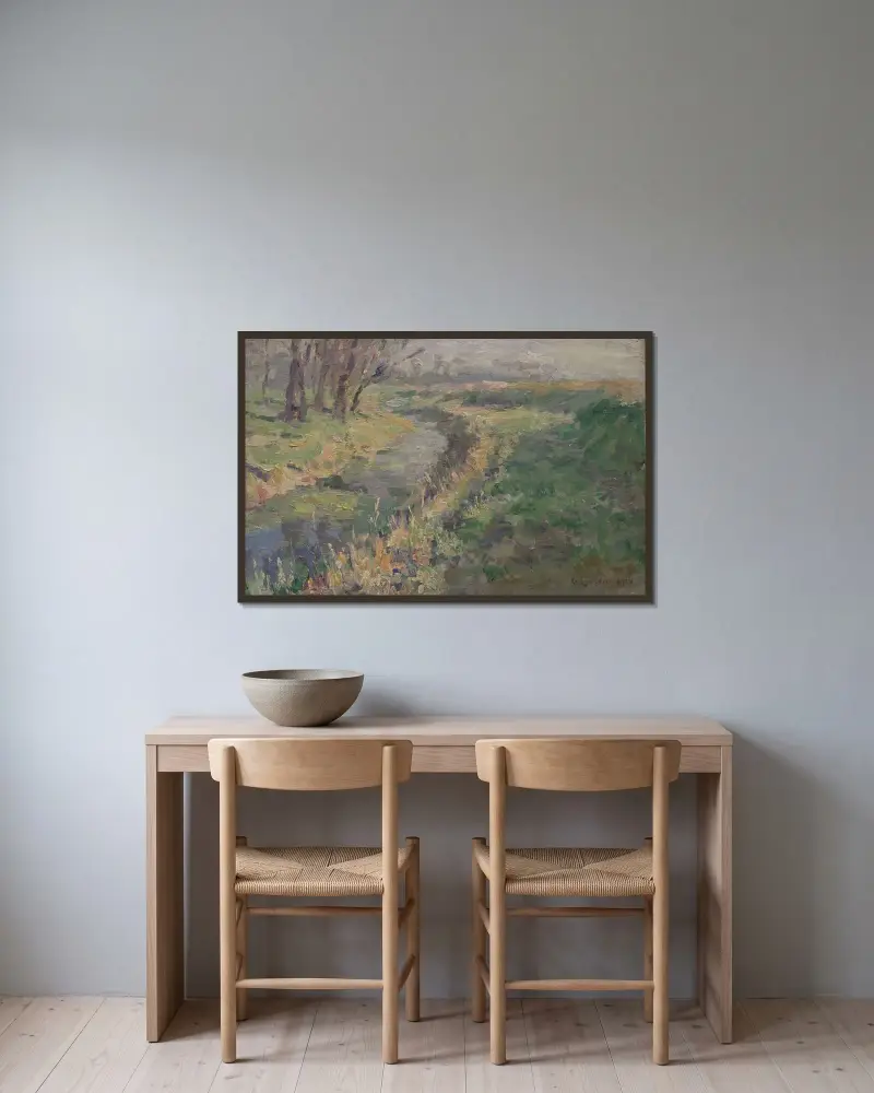 Landskap med bäck på landsbygden av Gustave Loiseau inramad på en vägg