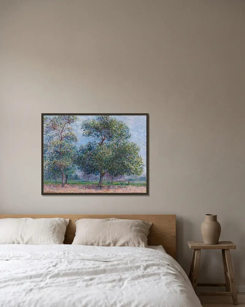 Printemps, pommiers en fleur av Gustave Loiseau inramad på en vägg