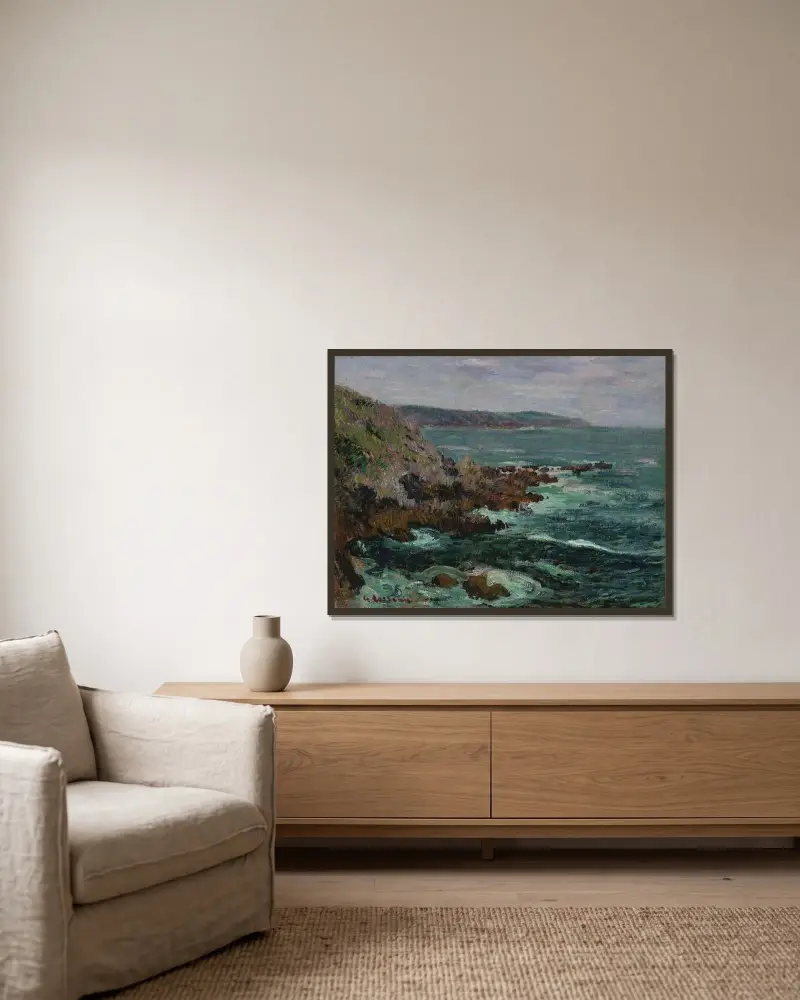 Felsen über dem Meer in der Bretagne von Gustave Loiseau gerahmt an einer Wand