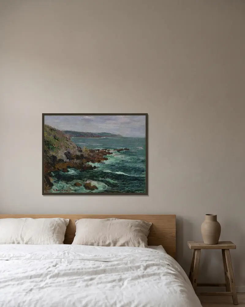 Felsen über dem Meer in der Bretagne von Gustave Loiseau gerahmt an einer Wand