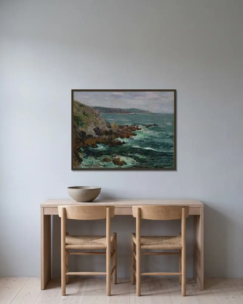 Felsen über dem Meer in der Bretagne von Gustave Loiseau gerahmt an einer Wand