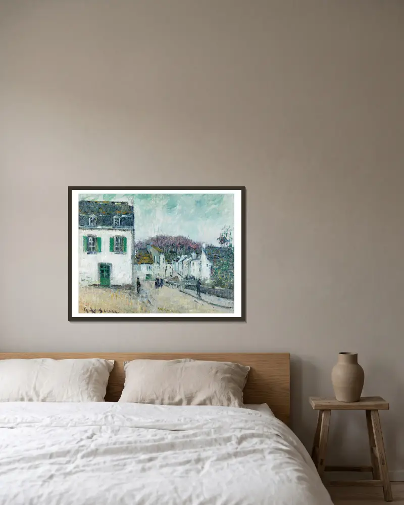 Rue à Pont-Aven av Gustave Loiseau inramad på en vägg