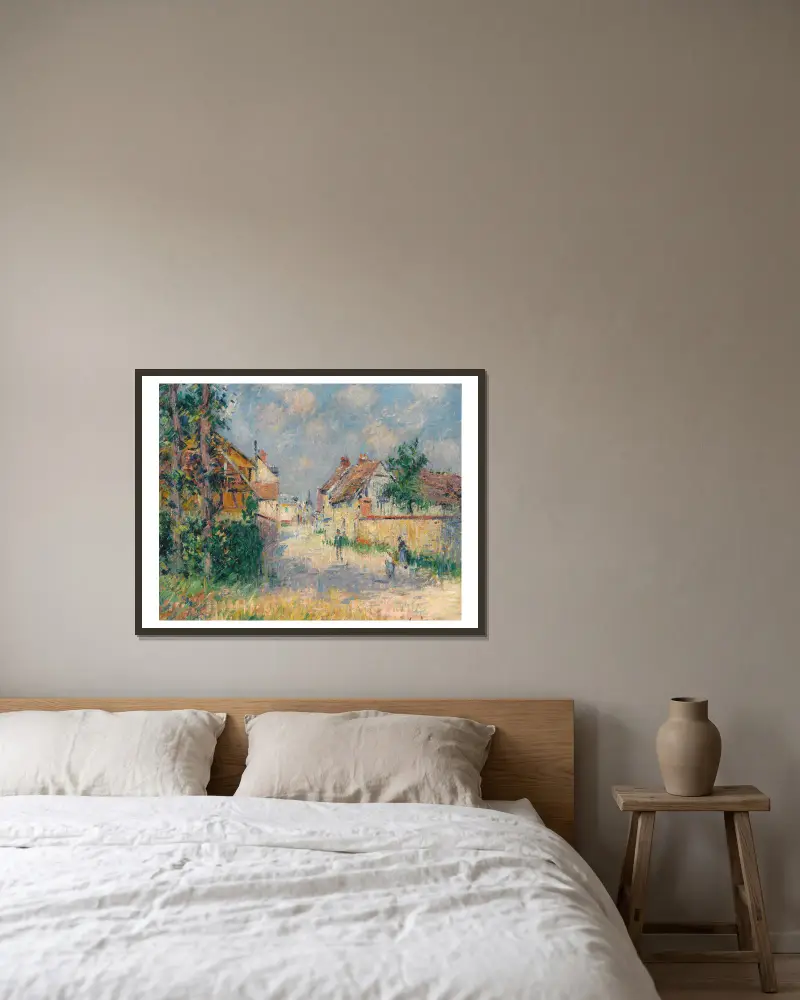 Gata i Saint-Cyr-du-Vaudreuil av Gustave Loiseau inramad på en vägg