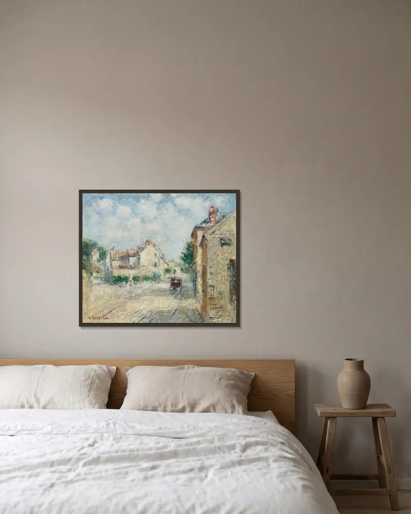 Byns gata i Normandie av Gustave Loiseau inramad på en vägg
