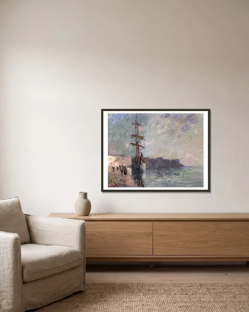 Segelbåt i hamnen i Ferrière, Les Martigues av Gustave Loiseau inramad på en vägg