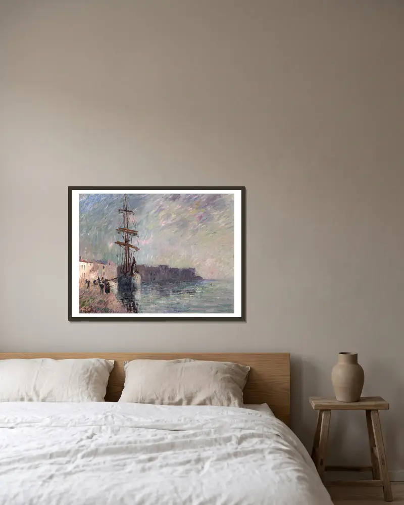 Segelbåt i hamnen i Ferrière, Les Martigues av Gustave Loiseau inramad på en vägg