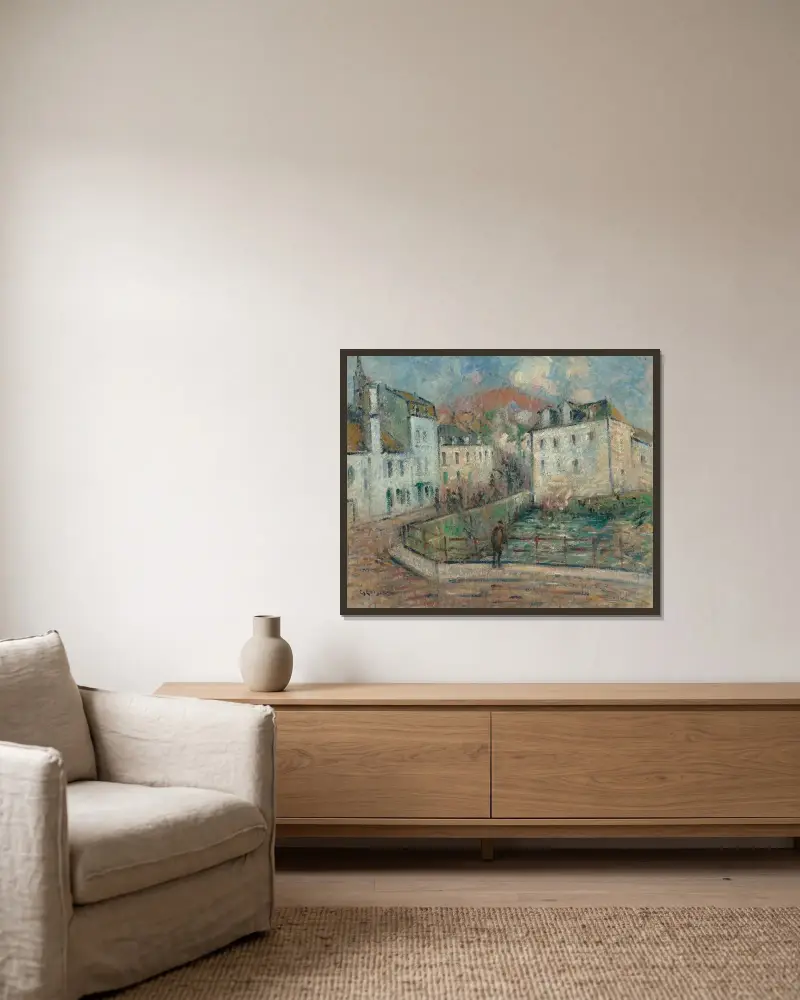 Vy av Pont-Aven av Gustave Loiseau inramad på en vägg