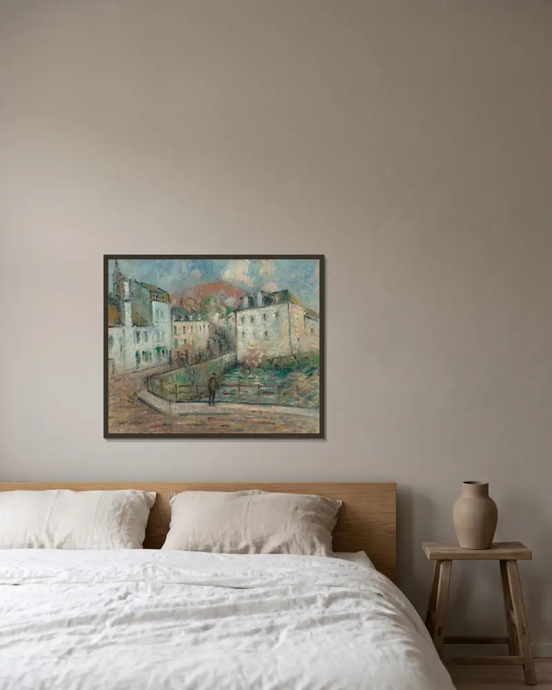Vy av Pont-Aven av Gustave Loiseau inramad på en vägg