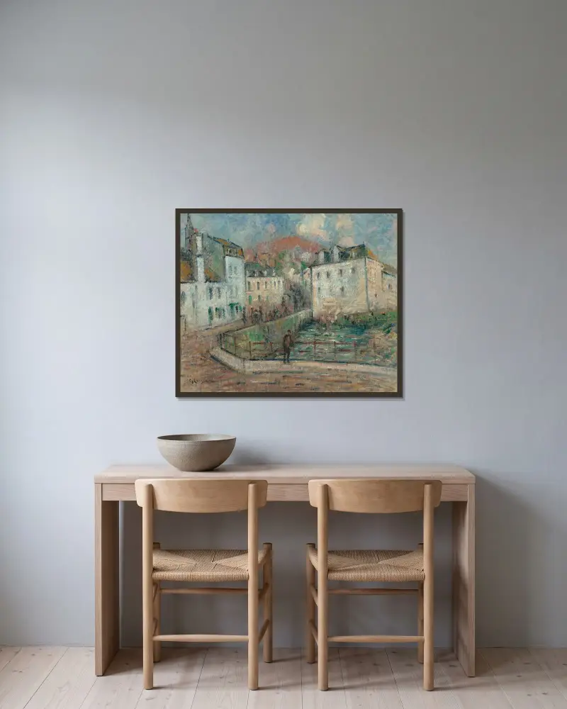 Vy av Pont-Aven av Gustave Loiseau inramad på en vägg
