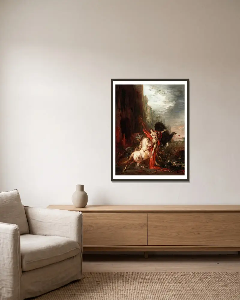 Diomedes Devoured by His Horses av Gustave Moreau inramad på en vägg