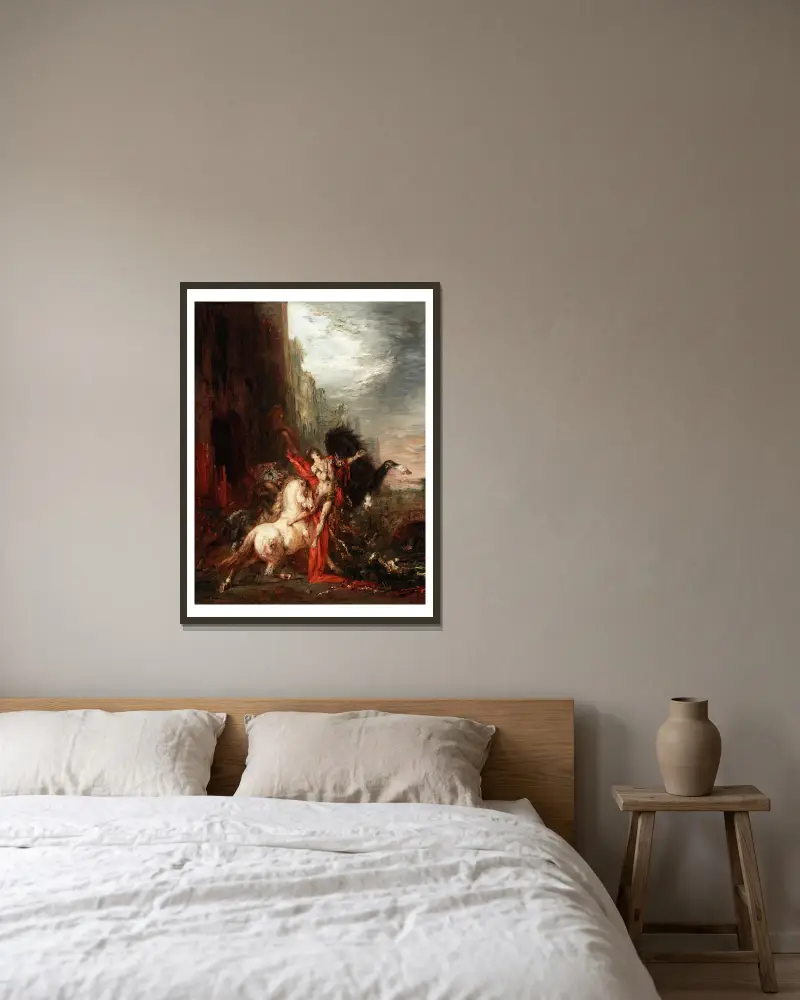 Diomedes Devoured by His Horses av Gustave Moreau inramad på en vägg