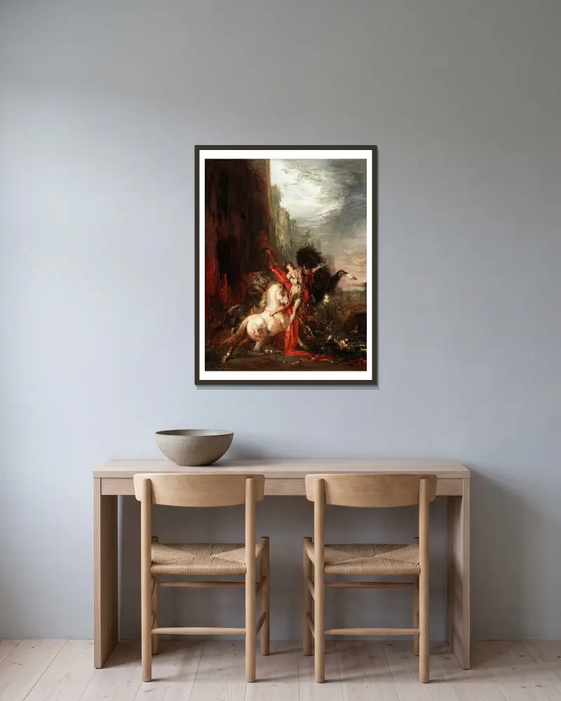 Diomedes Devoured by His Horses av Gustave Moreau inramad på en vägg