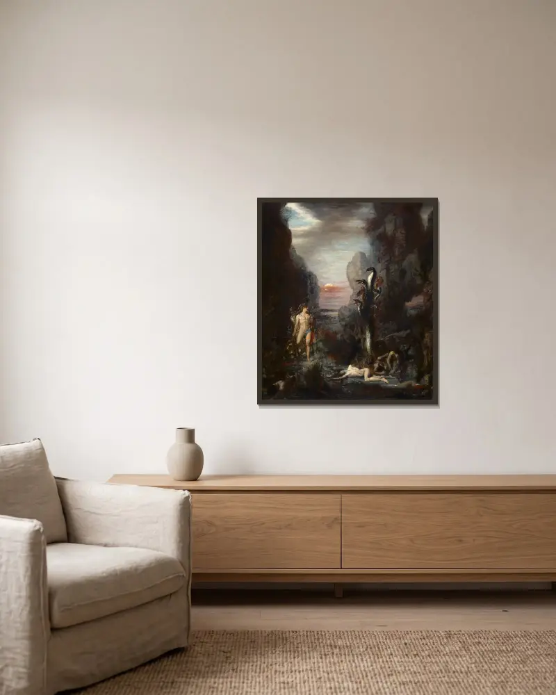 Hercules och Lernas hydra av Gustave Moreau inramad på en vägg
