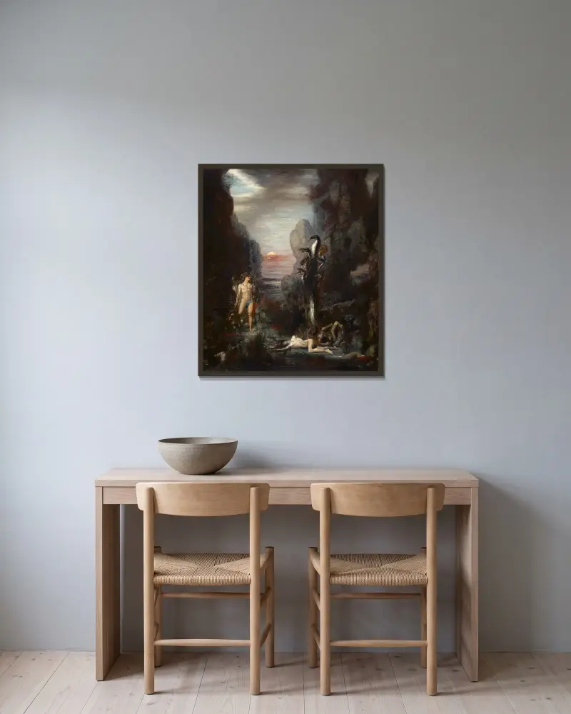 Hercules och Lernas hydra av Gustave Moreau inramad på en vägg