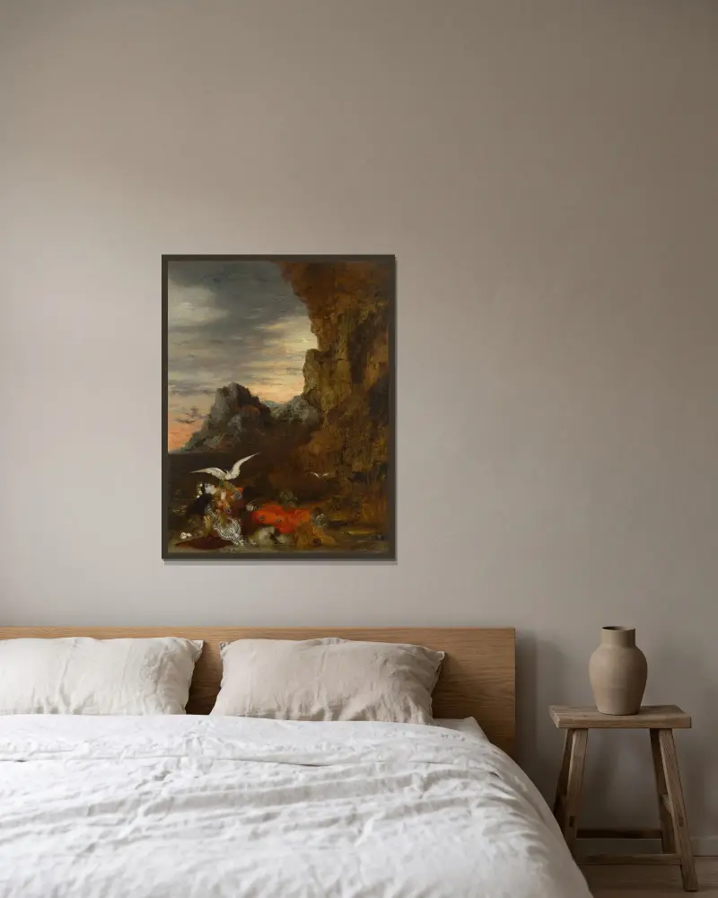 Sapfos död av Gustave Moreau inramad på en vägg