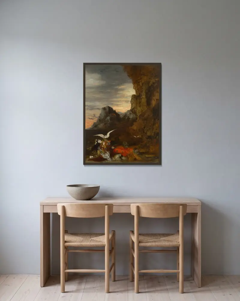 Sapfos död av Gustave Moreau inramad på en vägg