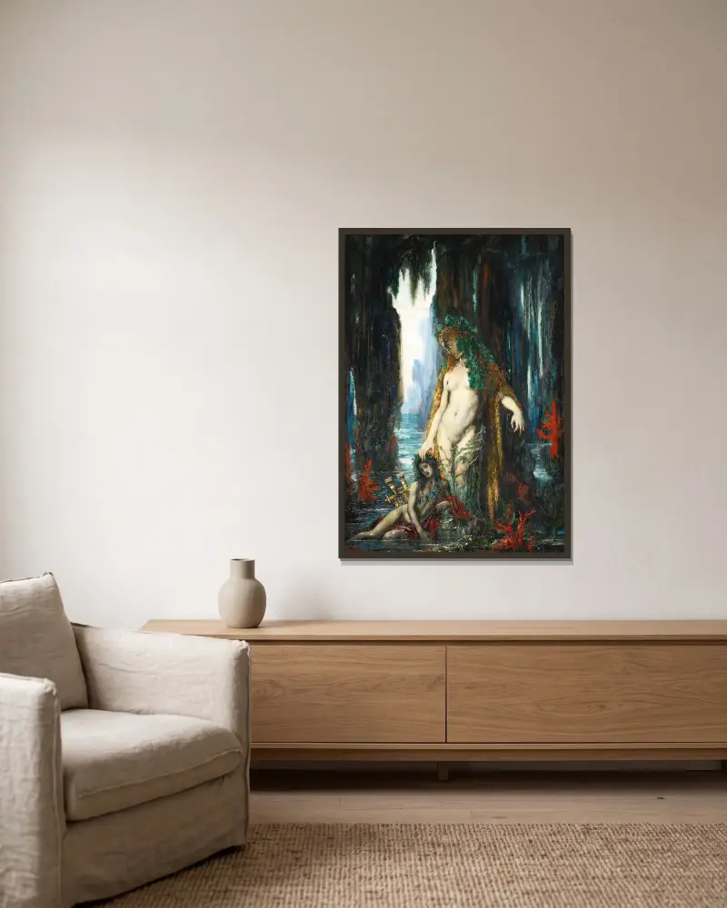 Le Poète Et La Sirène, 1893 av Gustave Moreau inramad på en vägg