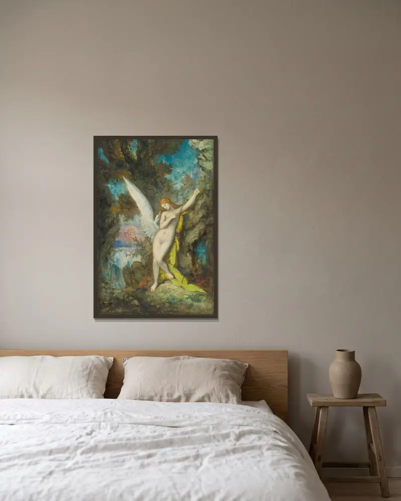 Leda Et Le Cygne av Gustave Moreau inramad på en vägg