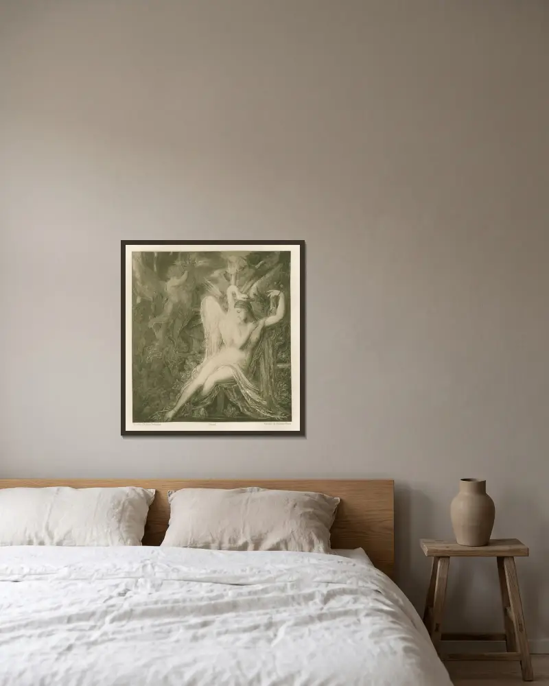 Léda av Gustave Moreau inramad på en vägg