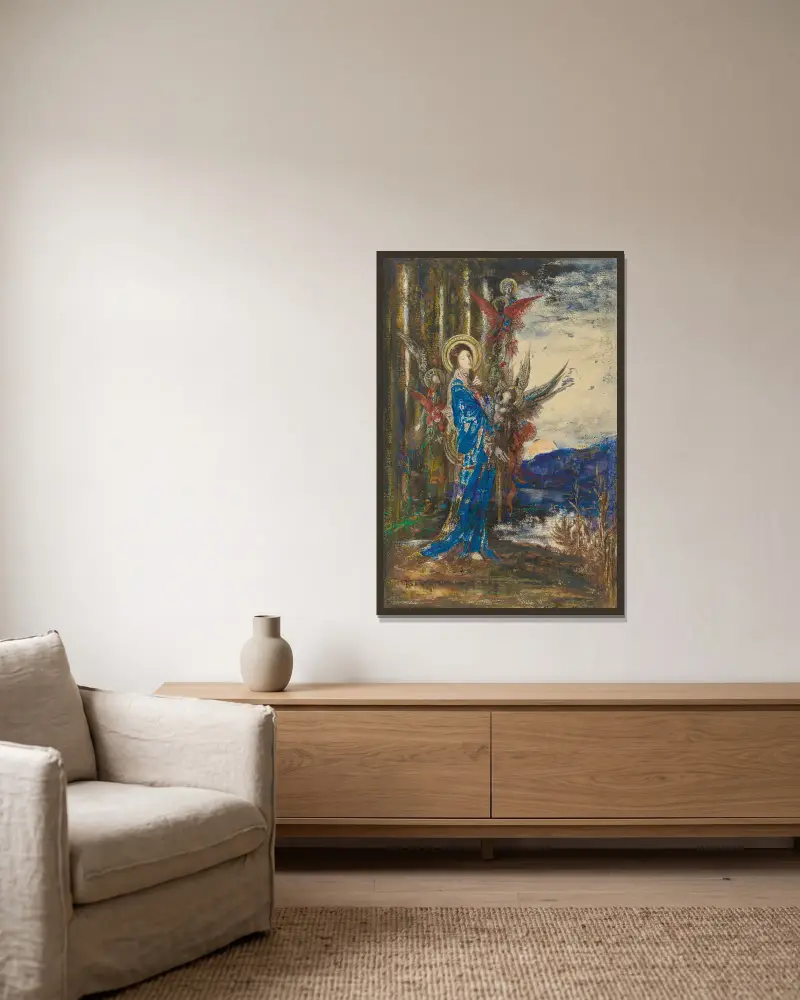 Die Prüfungen von Gustave Moreau gerahmt an einer Wand