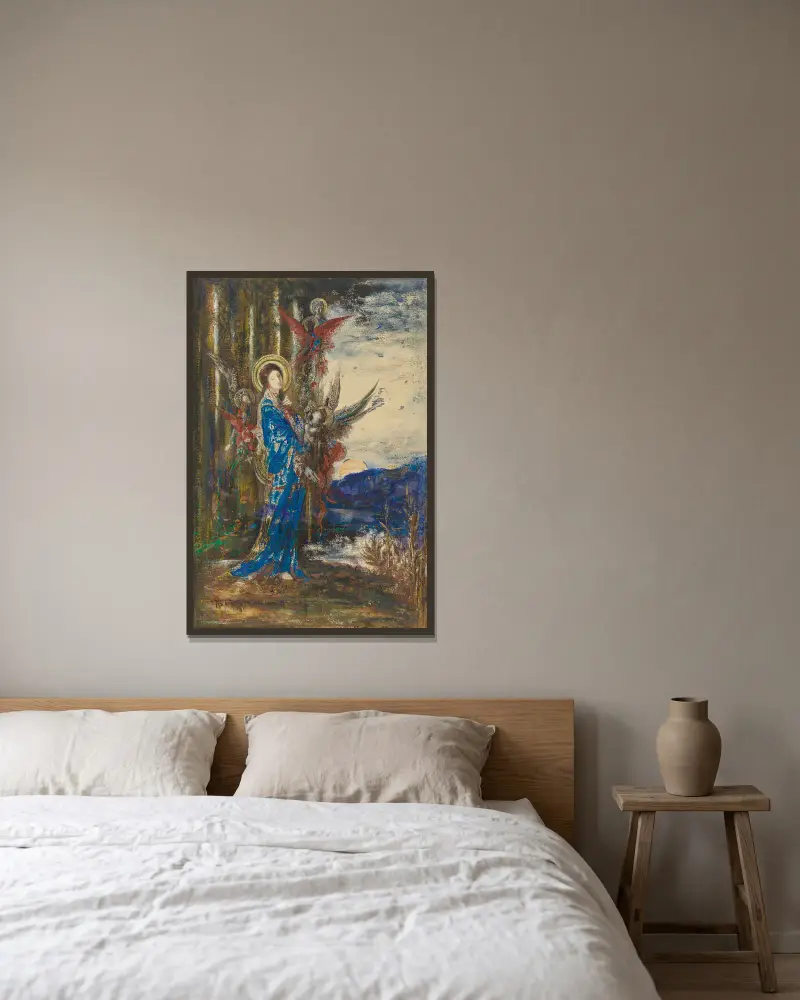 Die Prüfungen von Gustave Moreau gerahmt an einer Wand