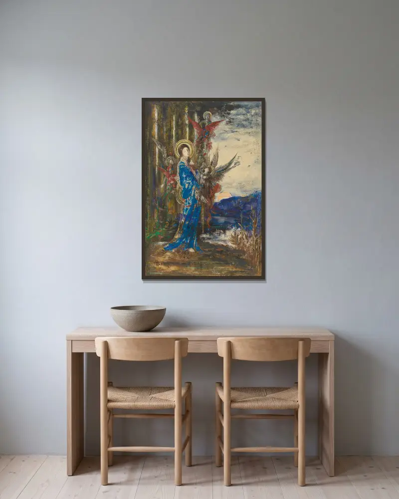 Die Prüfungen von Gustave Moreau gerahmt an einer Wand