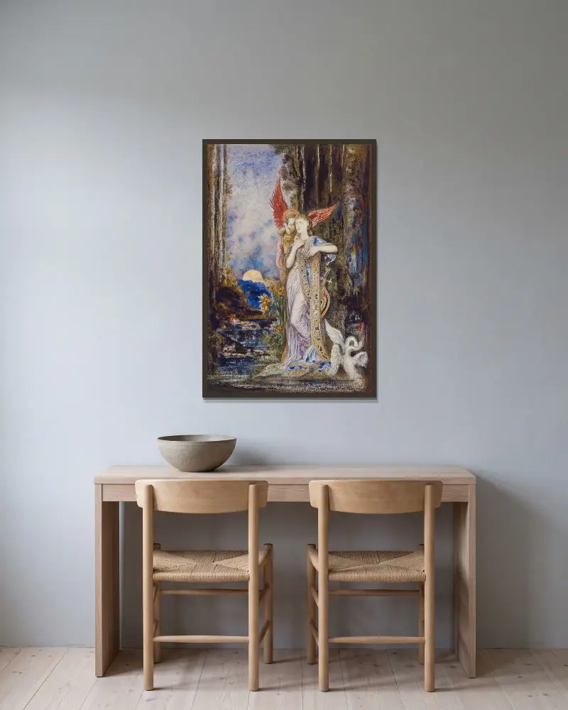Inspirationen av Gustave Moreau inramad på en vägg
