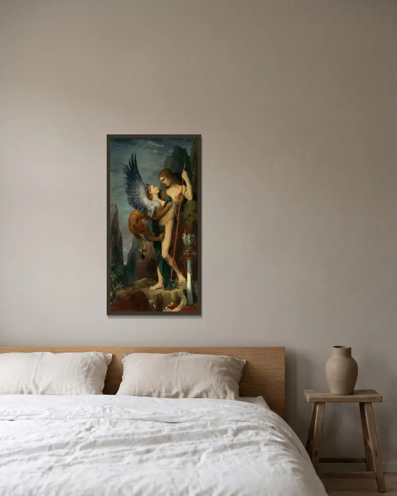 Oidipus och sfinxen av Gustave Moreau inramad på en vägg