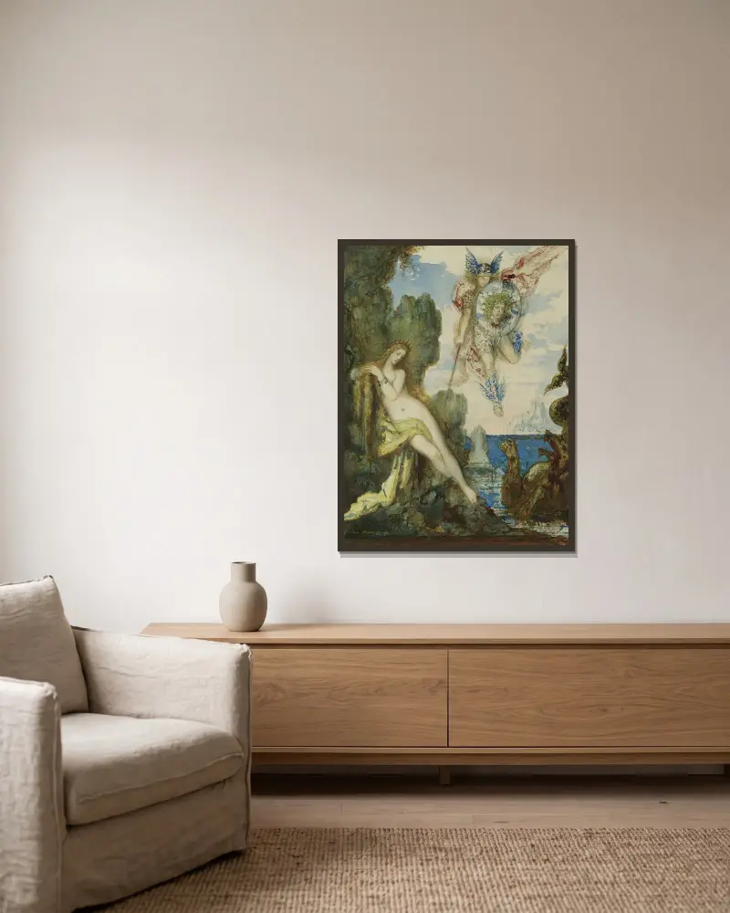 Perseus und Andromeda von Gustave Moreau gerahmt an einer Wand