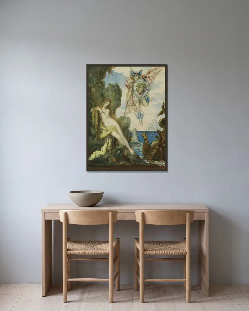 Perseus und Andromeda von Gustave Moreau gerahmt an einer Wand